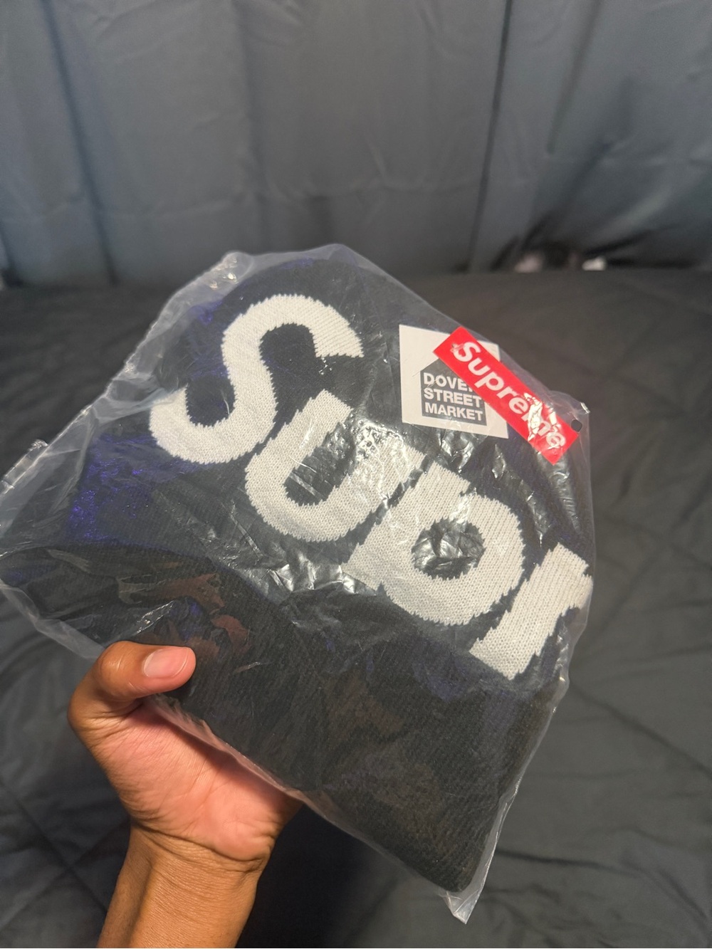 Supreme Black Beanie with White Logo - Men's Casual